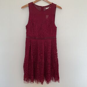 Francesca’s Burgundy Sleeveless Lace Fit & Flare Cocktail Dress Sz M Whimsical